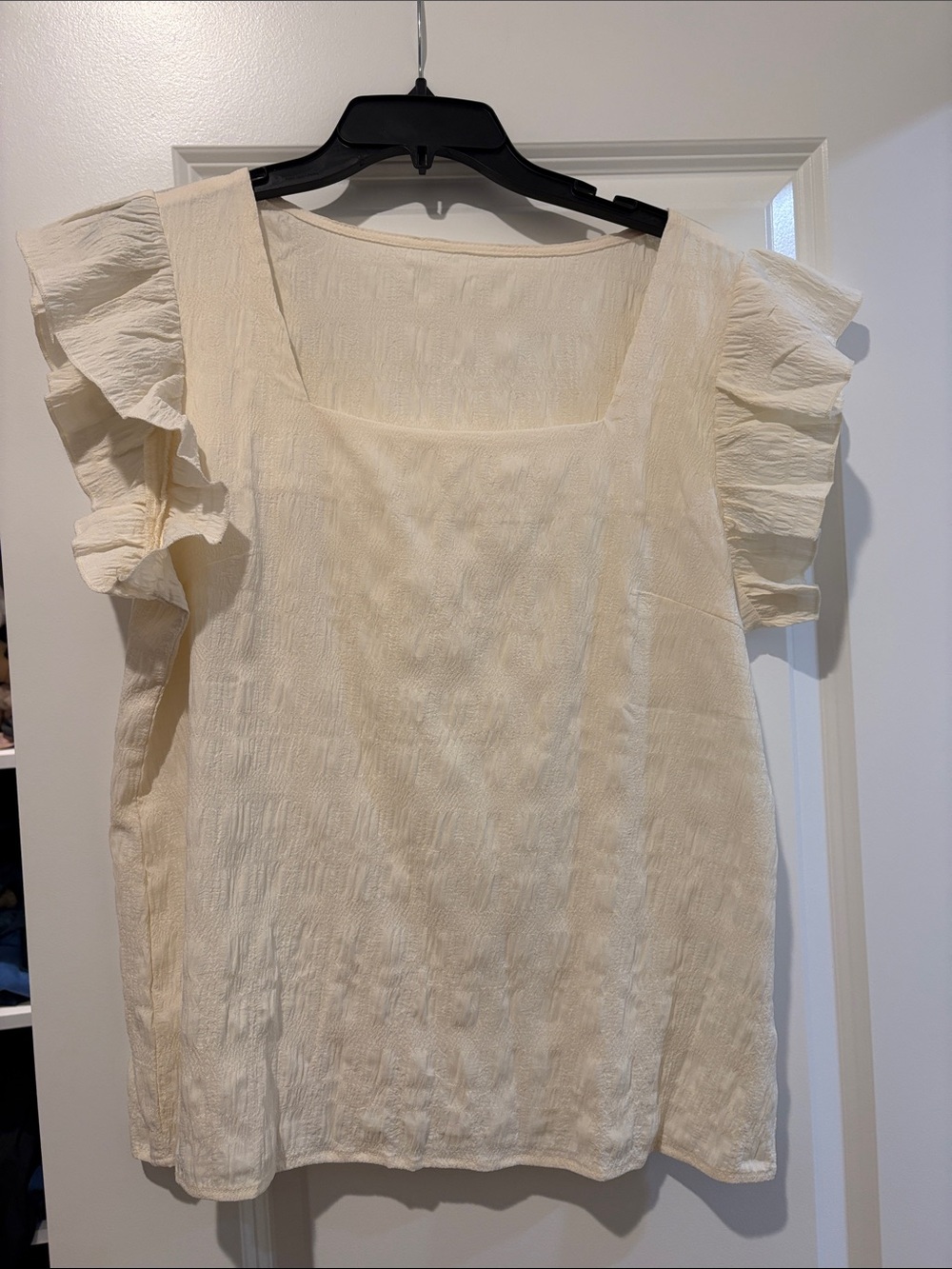 Cream Ruffle Sleeve Square Neck Women's Top